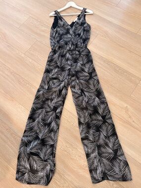 Michael Kors Black Jumpsuit with Palm-Leaf Print